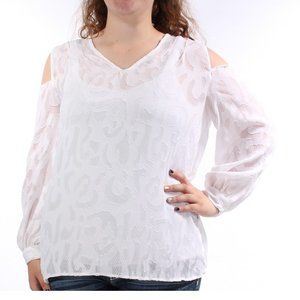 ALFANI Womens White Cut Out Shoulder V-neck Blouse